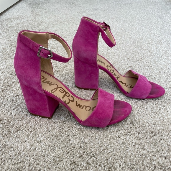Sam Edelman Hot Pink Suede Block Heel Sandal - Picture 3 of 9